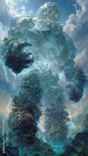 Ethereal blend of deep blue turquoise water and misty sky abstract textures