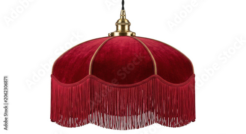 Elegant Vintage Red Velvet Lampshade with Fringe Detail and Brass Fixture