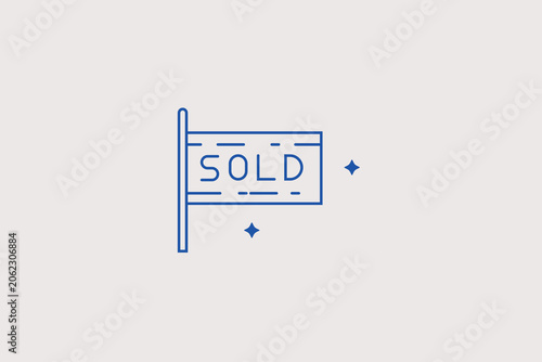 Tableau sur toile Metal real estate signpost with text sold line icon for property brokerage agency, mortgage house marketplace