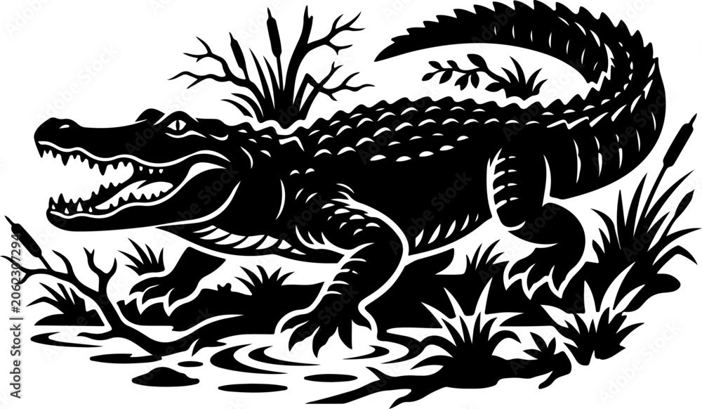 Fototapeta premium Alligator silhouette silhouette vector illustration