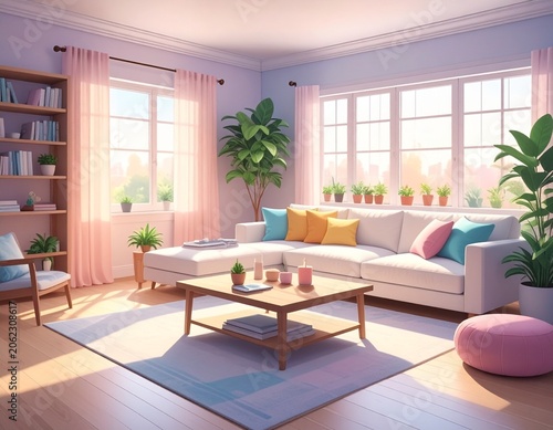 Modern Living Room with White Sofa and Plants