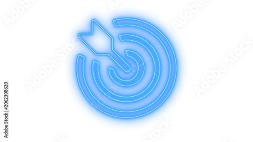 Blue neon target with arrow hitting bullseye represents achievement goal success marketing strategy and digital business growth isolated on transparent background colorfull icon
