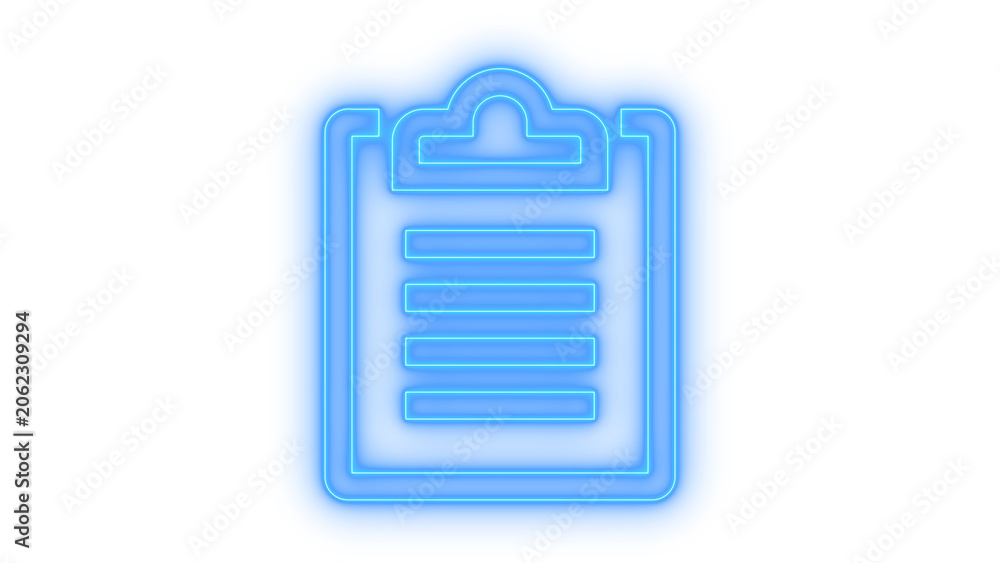 Fototapeta premium Colorful neon clipboard icon with document lines for business report or medical checklist tasks isolated on transparent background for creative graphic design projects and apps