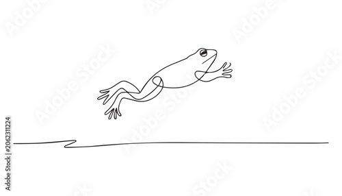Schilderij op canvas One continuous line illustration of an frog animal , isolated on white background