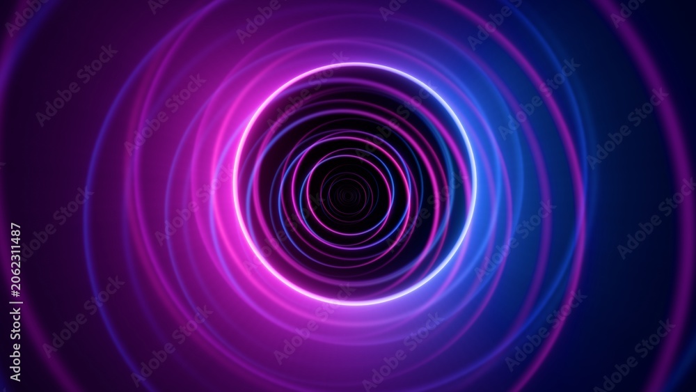 Fototapeta premium Colorful neon vortex circle tunnel background