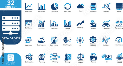 Obraz na plátne Data Driven Vector illustration Fill editable Icons set