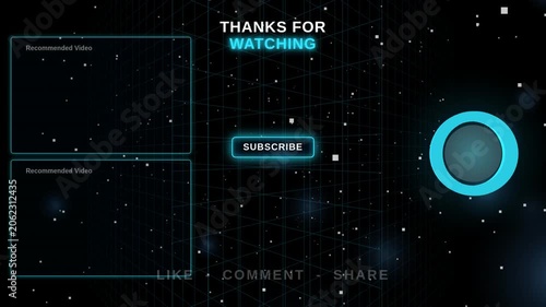 Modern Cyan Neon Thanks For Watching Animated Outro Template