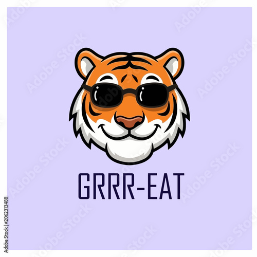 Tiger wearing sunglasses smiling face.