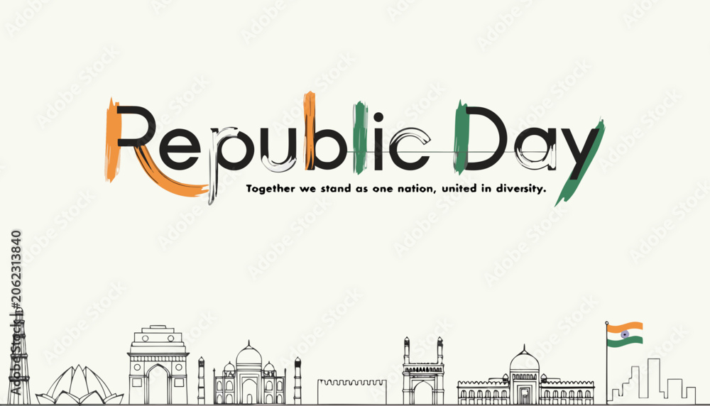 Naklejka premium Republic Day India, Indian Independence, City Skyline, National Celebration Vector