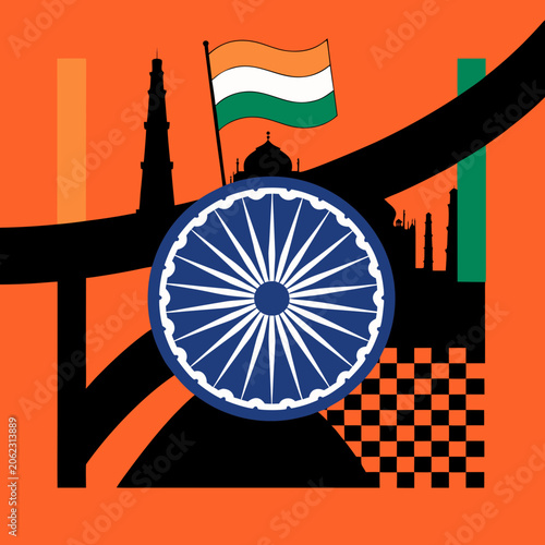 Indian flag, Independence Day, Republic Day, vector illustration, national symbols, India
