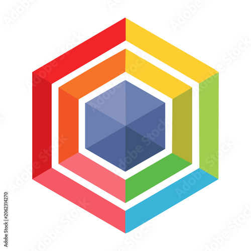 Colorful concentric hexagon icon with transparent background