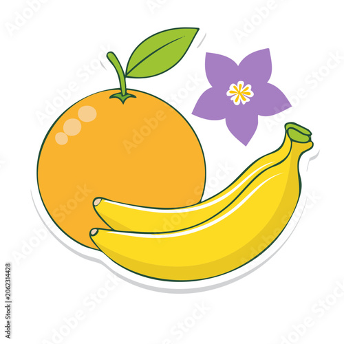 Flat Design Illustration of Orange and Bananas with Flower