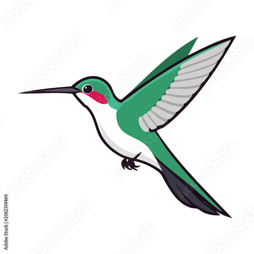 Green hummingbird in flight, flat design illustration