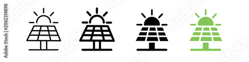 Modern solar panel vector icon representing renewable energy, clean power generation, and sustainable technology