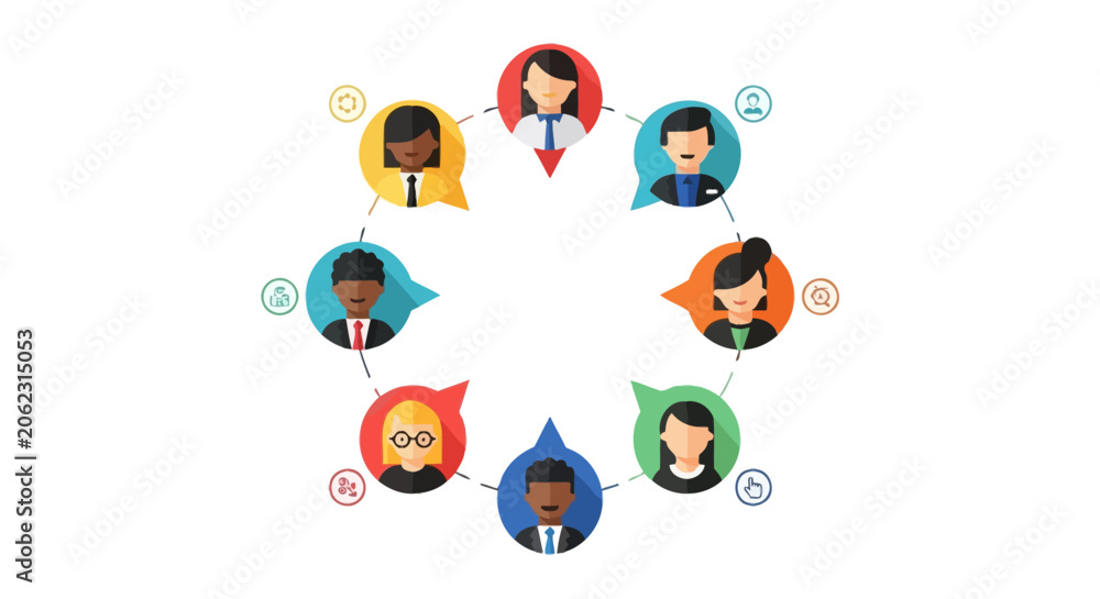 Fototapeta premium Diverse People Network Flat Design Icon Set