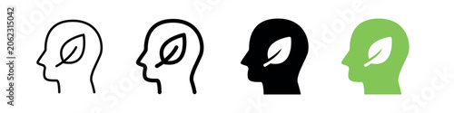 Green mind vector icon representing environmental awareness, sustainable thinking, eco-friendly lifestyle, and green innovation concepts