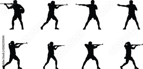 Rifle Shooting Athlete Silhouette Set with Competitive Marksman Poses