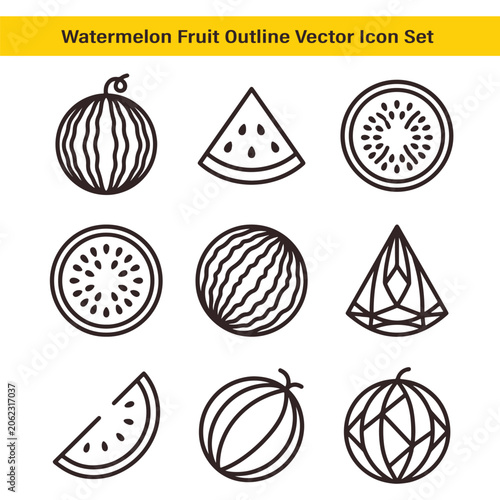 Watermelon icon set vector black isolated on white background