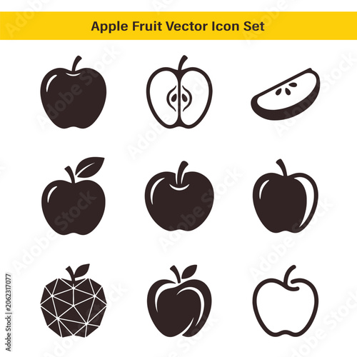 Apple icon set vector black isolated on white background