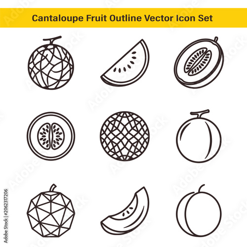 Cantaloupe fruit icon set vector black isolated on white background