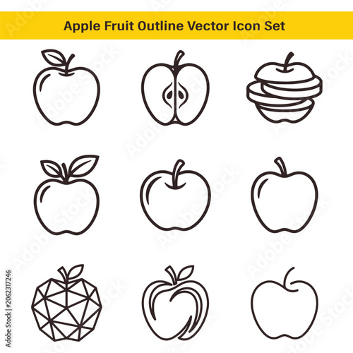 Apple icon set vector black isolated on white background