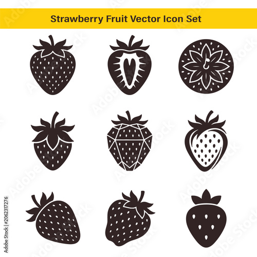 Strawberry icon set vector black isolated on white background