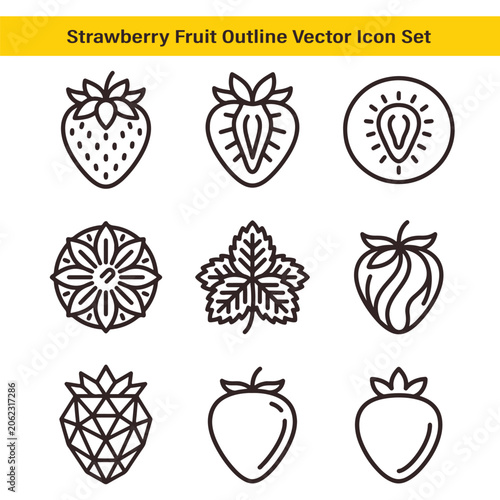 Strawberry icon set vector black isolated on white background