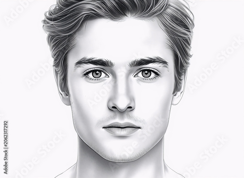 Close Up Handsome Man Graphite Pencil Portrait Illustration