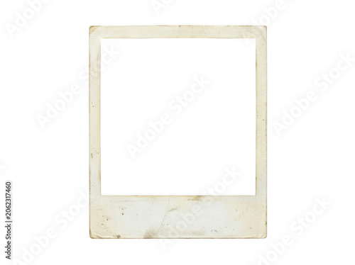 Old vintage polaroid photo frame with worn texture isolated on white background
