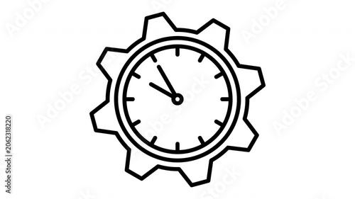 Clock inside gear line art animation for efficient time management and corporate workflow optimization