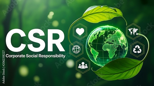 Corporate social responsibility sustainability concept with green environmental commitment