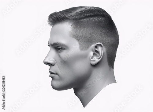 Handsome Young Man Side Profile Graphite Pencil Portrait Illustration