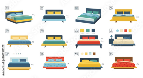 Bild auf Leinwand Modern Bed Furniture Icon Set