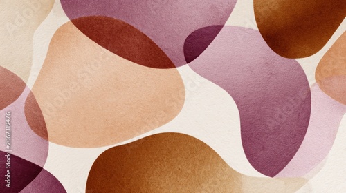 Abstract, organic shapes overlapping with various shades of pink, brown, and tan on a cream background