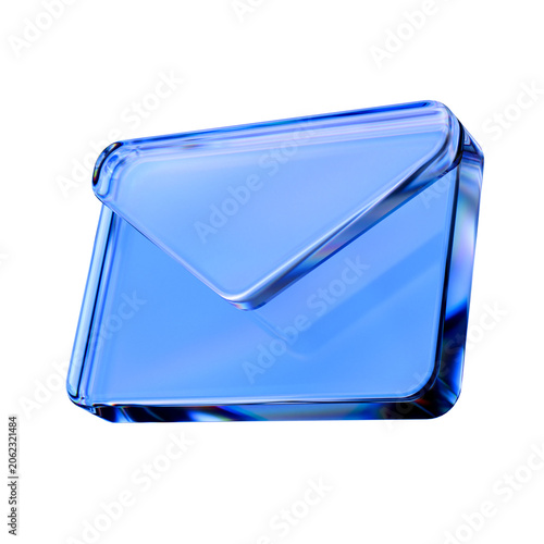 Fotografie Blue Glass 3D Envelope Mail Icon