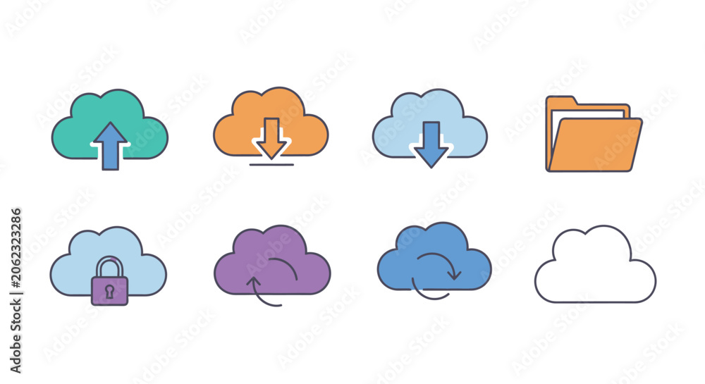 Obraz premium Cloud Computing and Data Storage Vector Icon Set