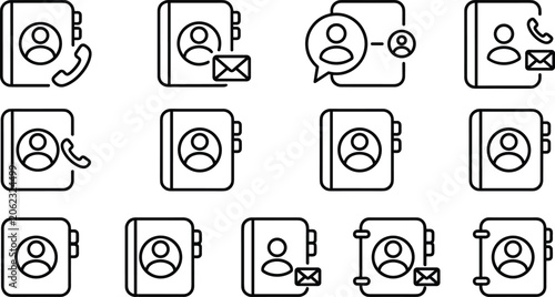 Quadro su tela Contact icons organized in a grid with communication symbols for digital network