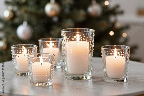 A group of candles sitting on top of a table