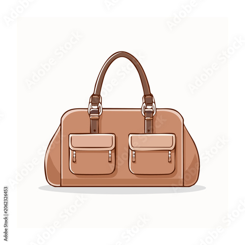 3D render of brown leather handbag with zipper