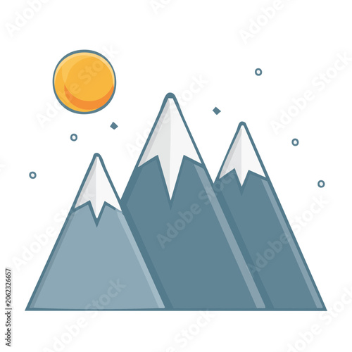 Flat design mountain range with sun