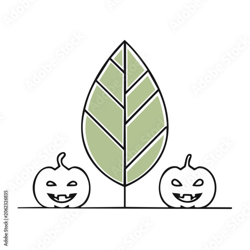 Minimalist green leaf with smiling face vector
