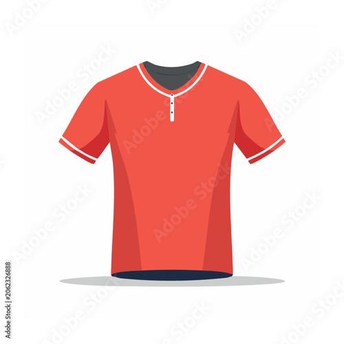 Red t-shirt with black collar and cuffs