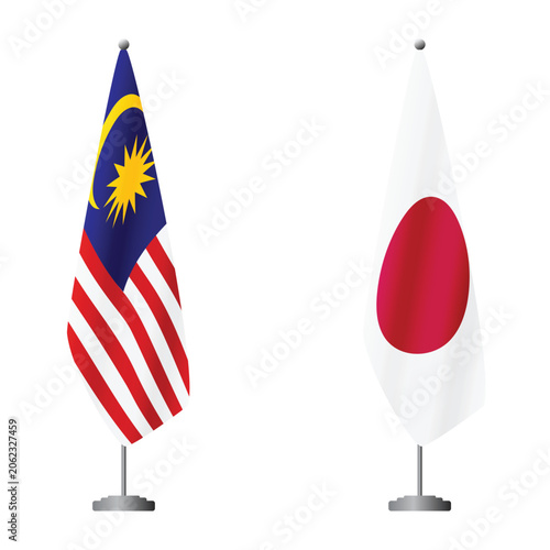 Photography Malaysia and Japan flags on flagpoles for official ceremonies and meetings, tran