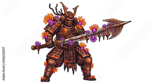 Obraz na plátně Warrior Samurai Warrior Armor Weapon Flowers.