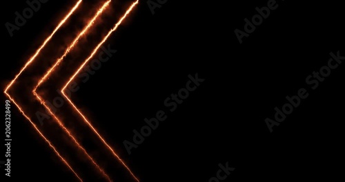 Two dynamic orange neon arrows with fiery glow on black, creating energetic motion. Perfect for digital interfaces, tech projects, or motion graphics requiring vibrant directional elements.