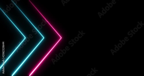 Glowing blue and pink neon arrows on black background creating a vibrant modern visual. Perfect for digital art, UI design, or creative projects needing dynamic directional elements.