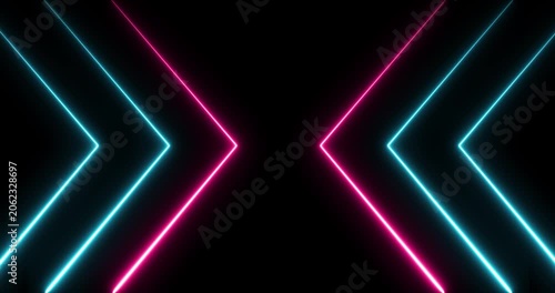 Glowing blue and pink neon arrows on black background creating a vibrant modern visual. Perfect for digital art, UI design, or creative projects needing dynamic directional elements.