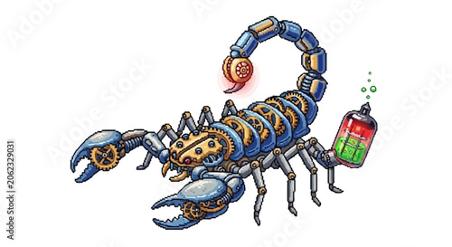 Foto Steampunk Scorpion Mechanical Creature with Potion Vial.