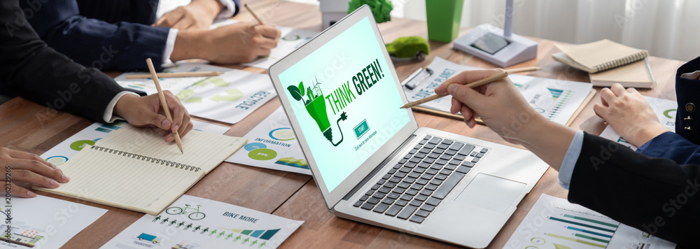 Naklejka premium Green business transformation for brisk corporate business to thank green marketing strategy