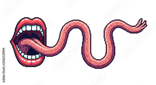 Obraz na płótnie Surreal Mouth with Elongated Tongue Like a Snake.
